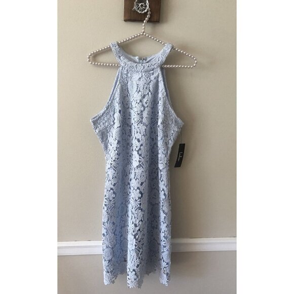 NWT Lulus Womens Size Large Love Poem Lace Mini Dress Light Blue - Picture 1 of 5